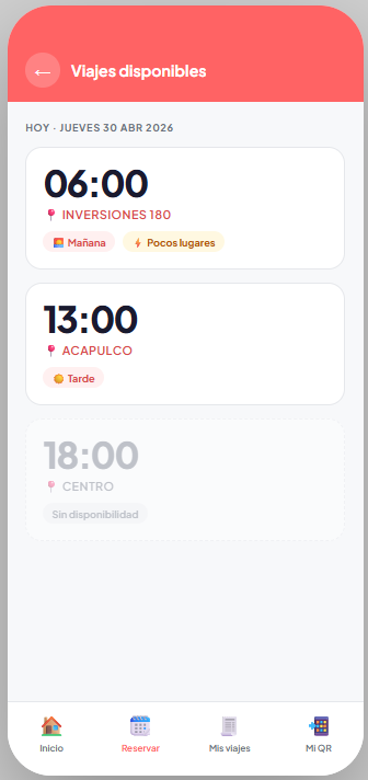 XATA APP: selección y reserva de viajes